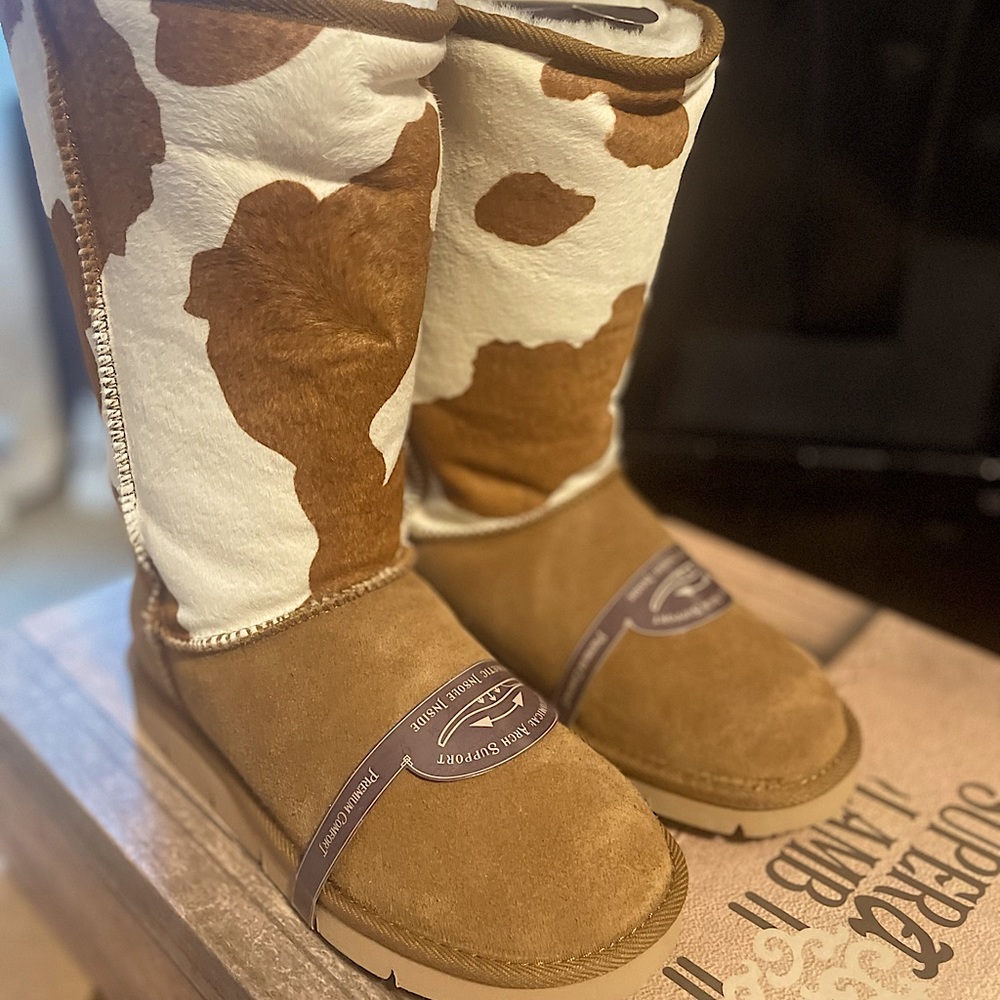 Superlamb turano women’s boots cow hair-on-hide tan size 7